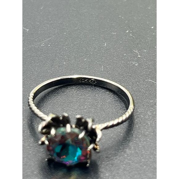 FJ Fragrant Jewels Black Sterling Round Blue CZ Stone Spider Prong Ring Sz 9.5 - Picture 5 of 8